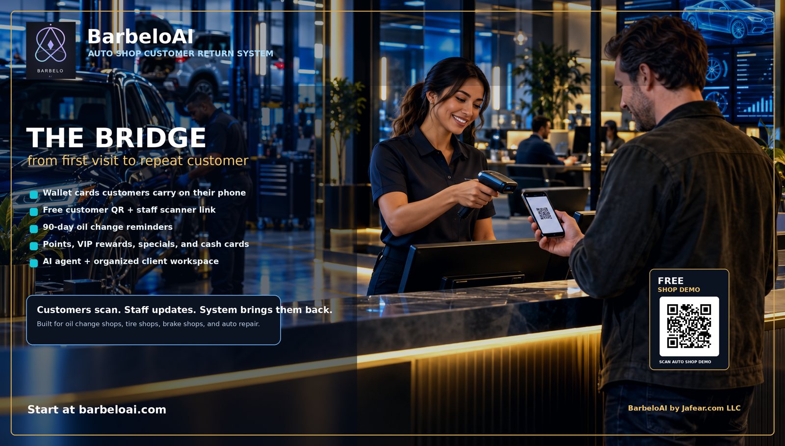 BarbeloAI flyer: the bridge from first visit to repeat customer